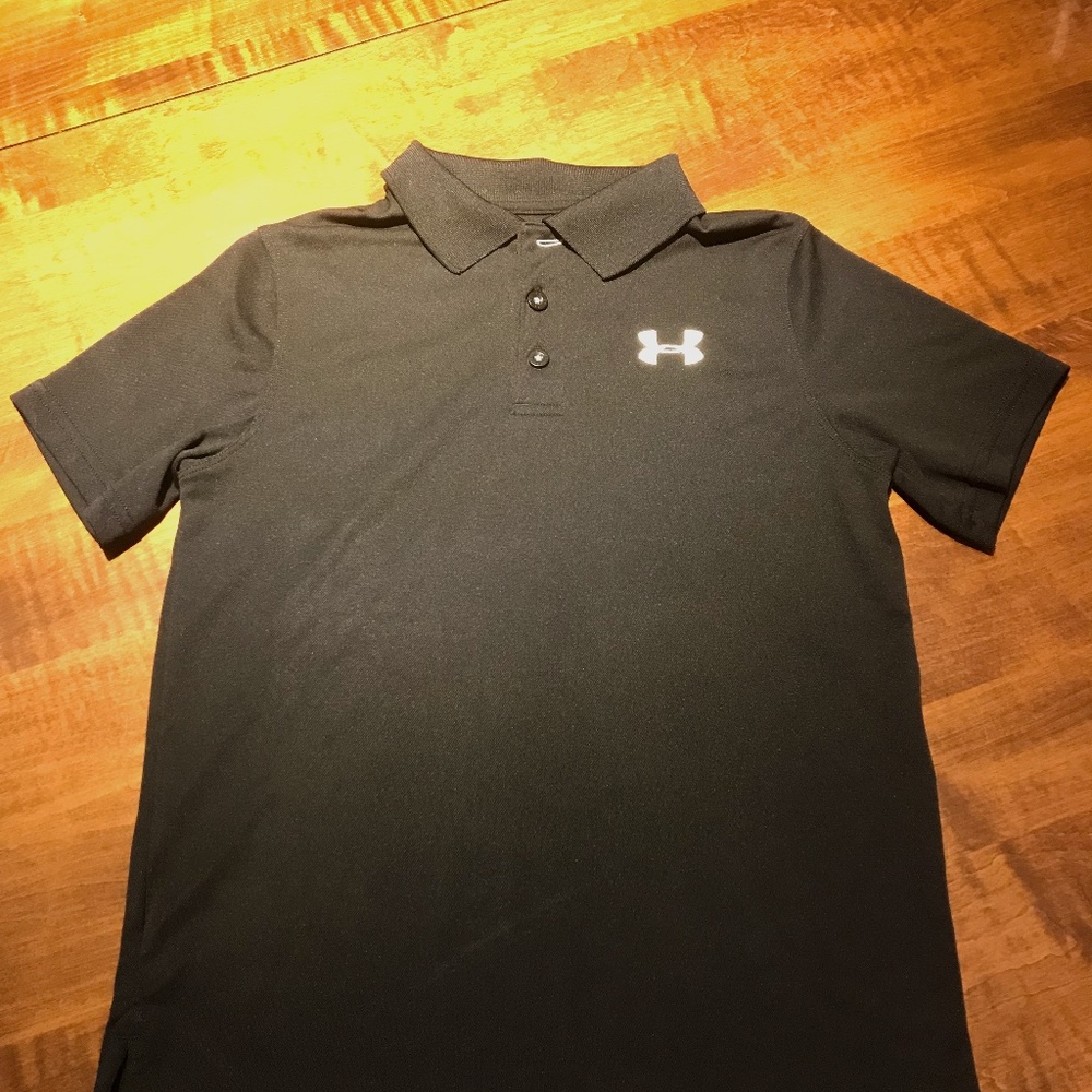 Under Armour Boys Size YLG Performance Polo Shirt Black Short Sleeves Athletic